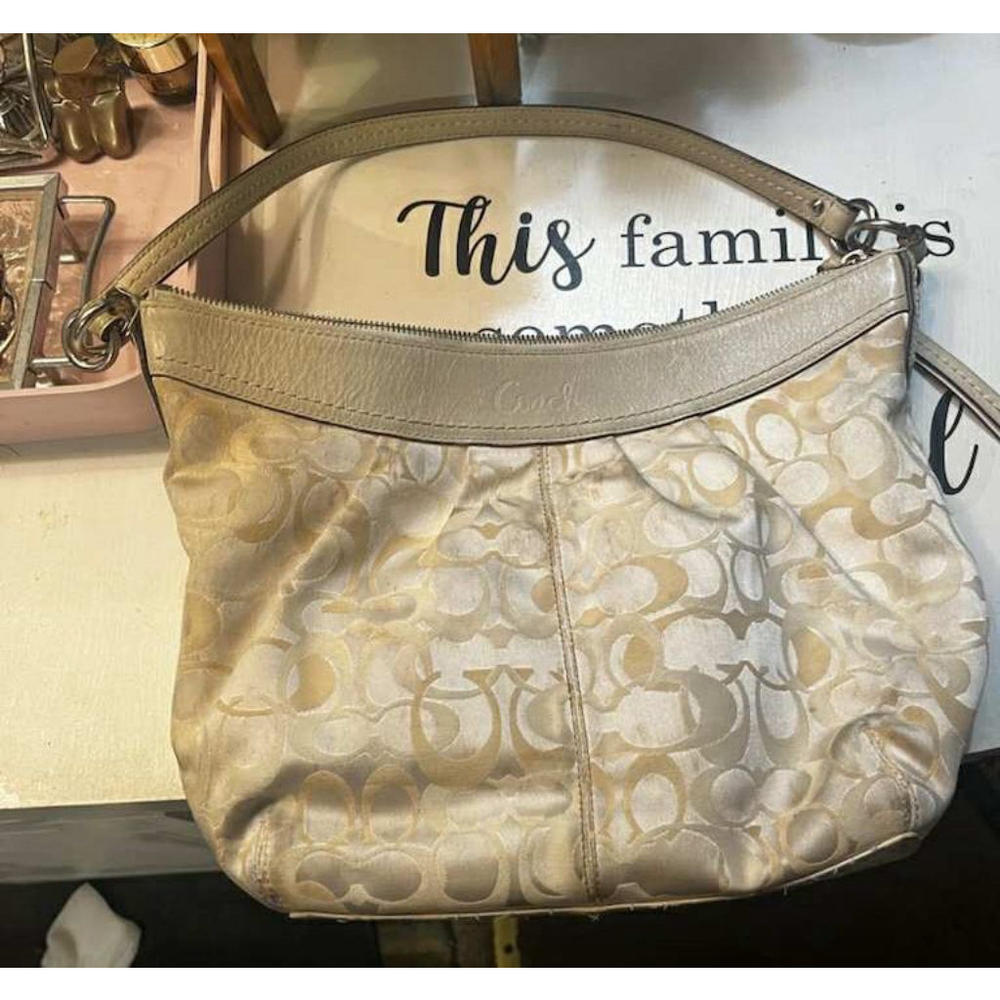 Coach beige and Gold Signature Hobo Bag